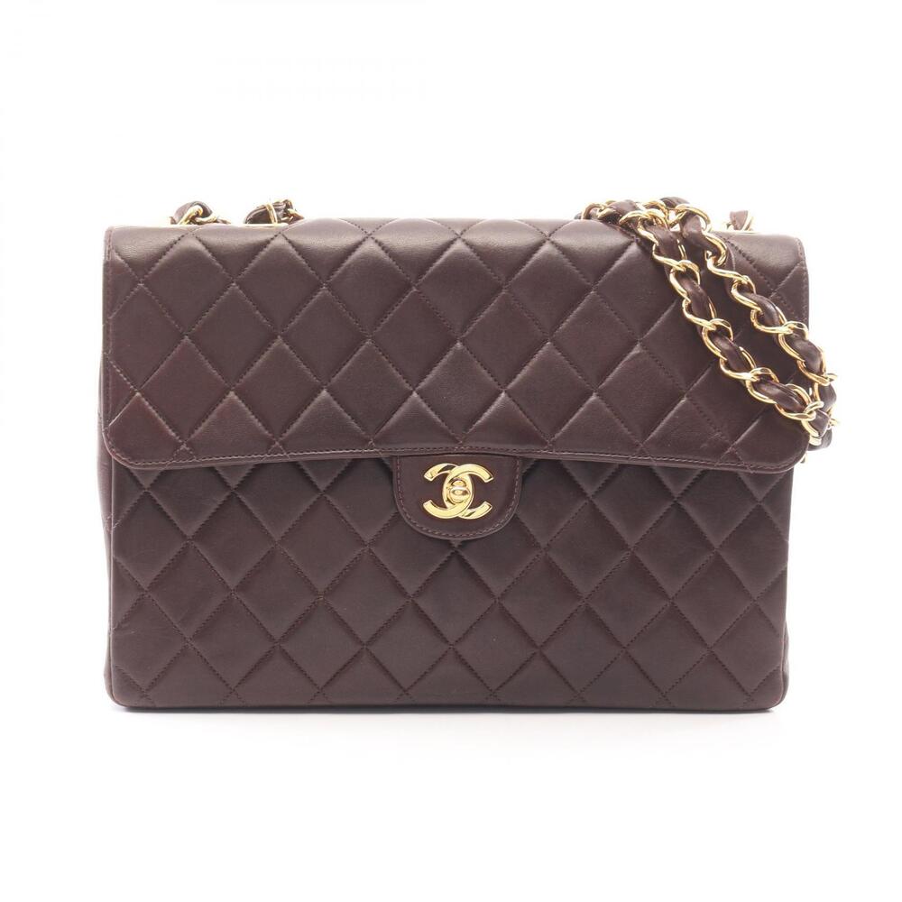 Chanel Matelasse Single Flap Shoulder Bag Lambskin Leather Brown